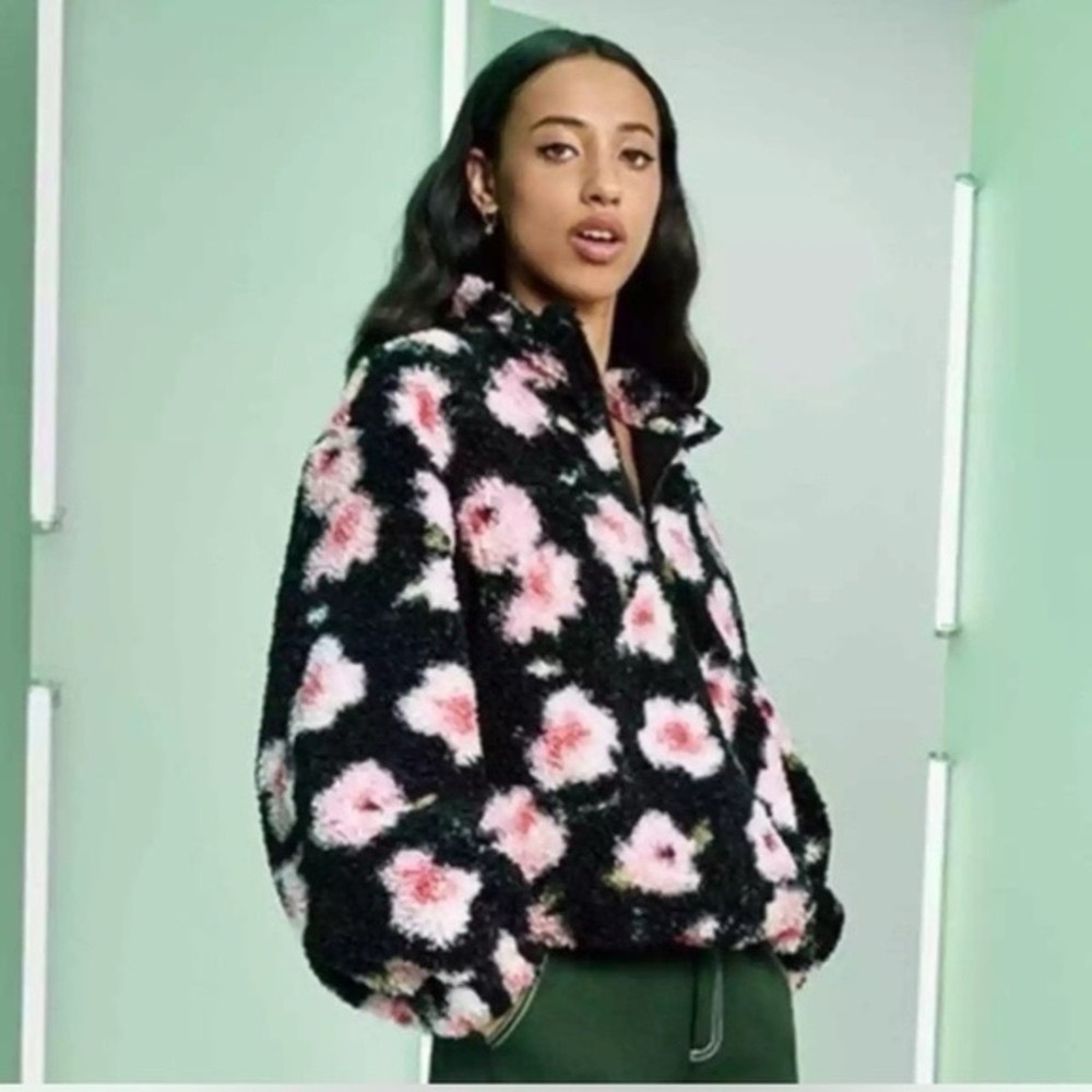 NEW Sandy Liang x Target Floral Half Zip Sherpa Long Sleeve Top XXS